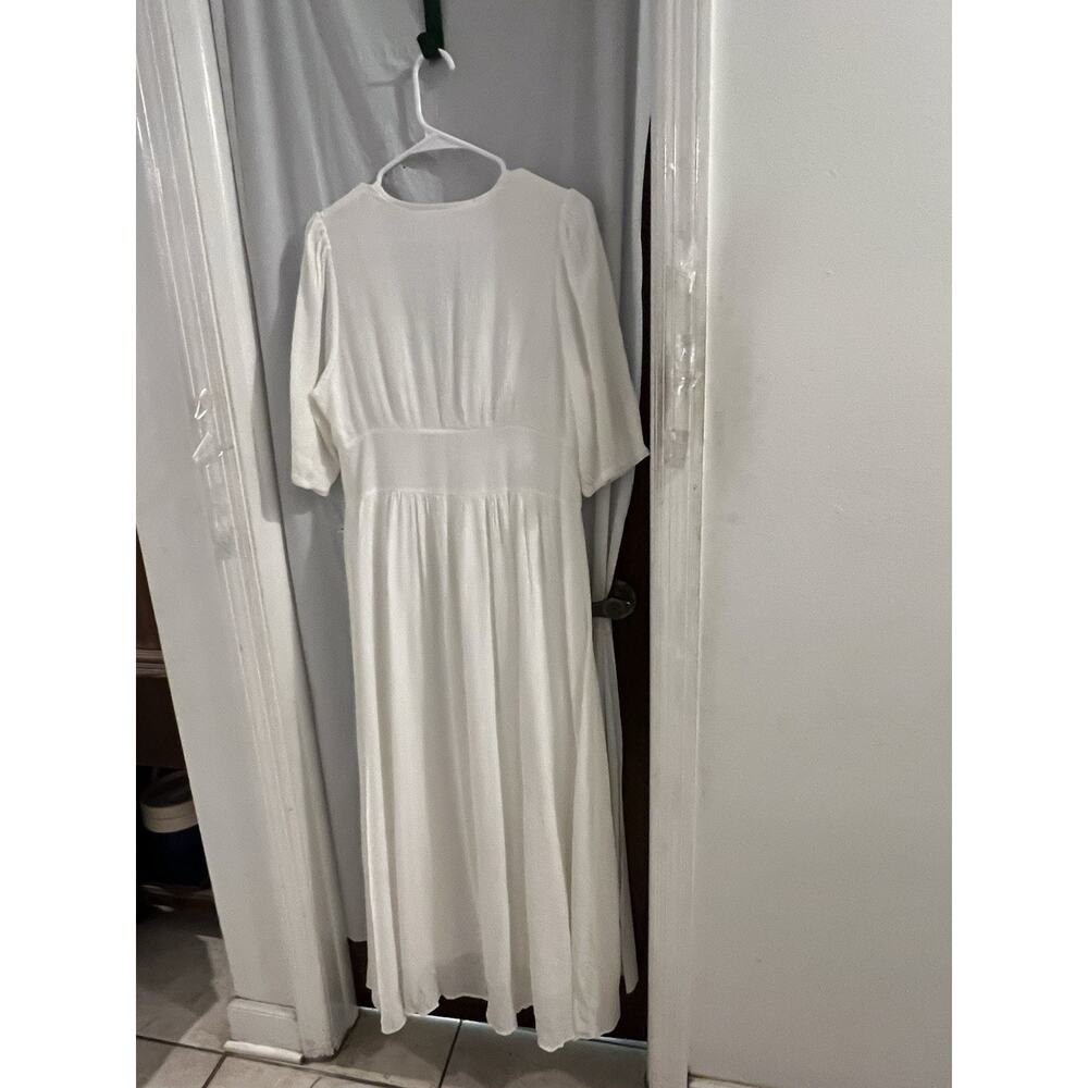 Commense White Button Front Crinkle Maxi Dress Sz L NWT Wedding - Picture 8 of 9